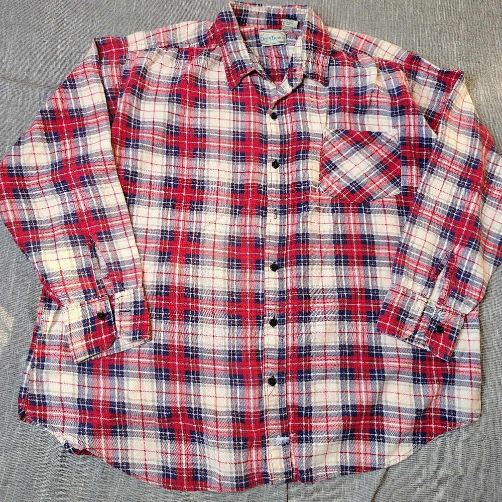 VINTAGE Open Trails Shirt Size XL Plaid Long Sleeve Light Weight Button Down